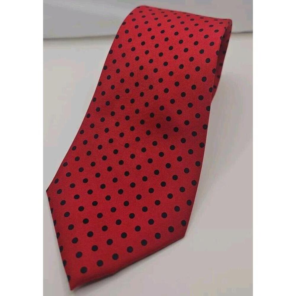 TM Lewin Polka Dot Luxury Silk Tie Red Blue Handmade In England 58" x 3.25"